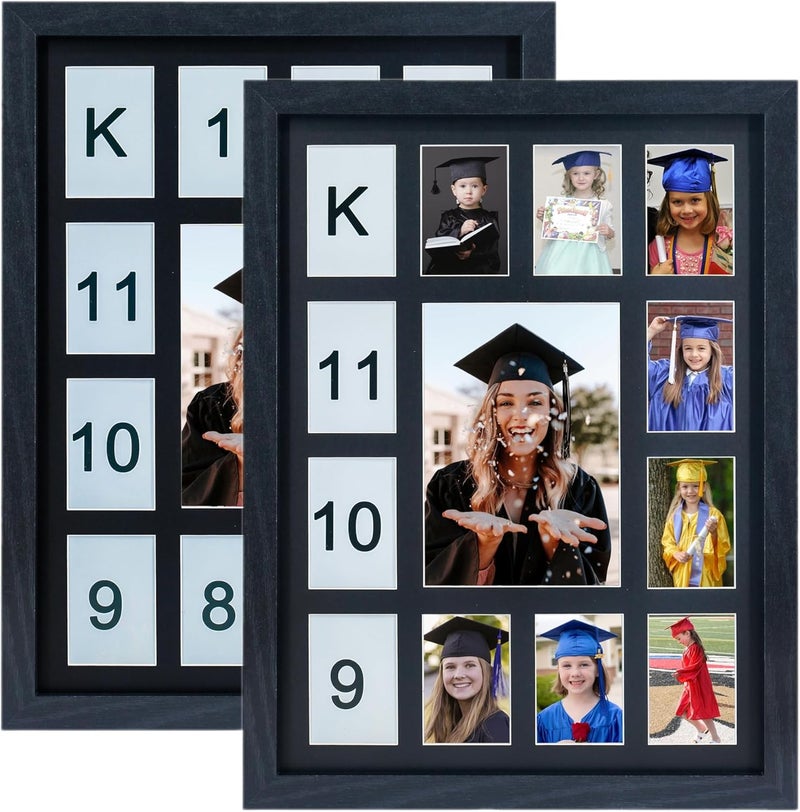 FramePro School Years Picture Frame K-12 Day Graduation Photo Collage Black Frame with Mat, Displays One 5x7 Photo and Twelve 2.5x3.5 Pictures, Pack of 2 - Image 1
